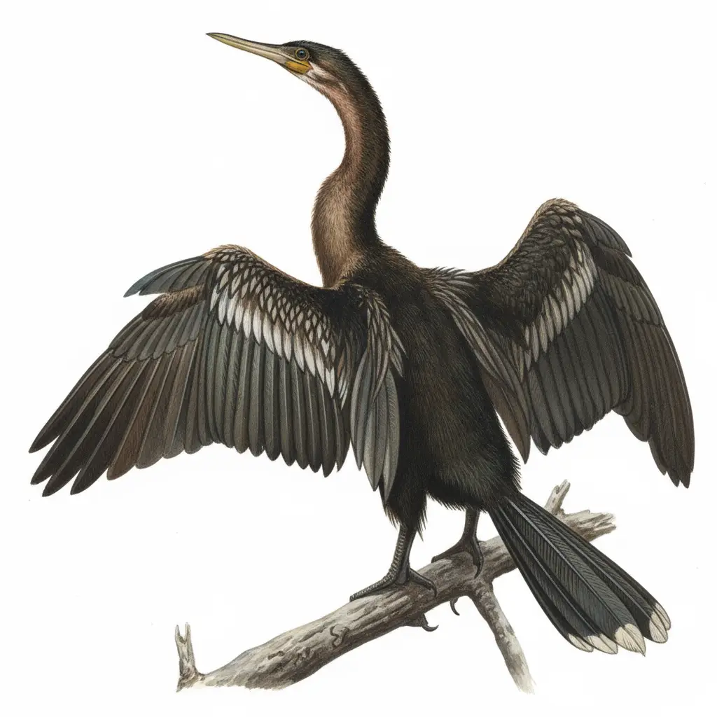 African Darter wing drying